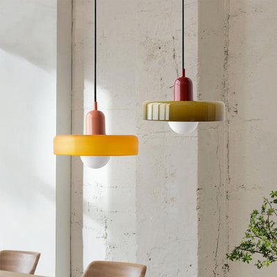 GeoGlow - Elegant Bauhaus pendellampe i farvet glas Grøn Lyserød Bonusvis