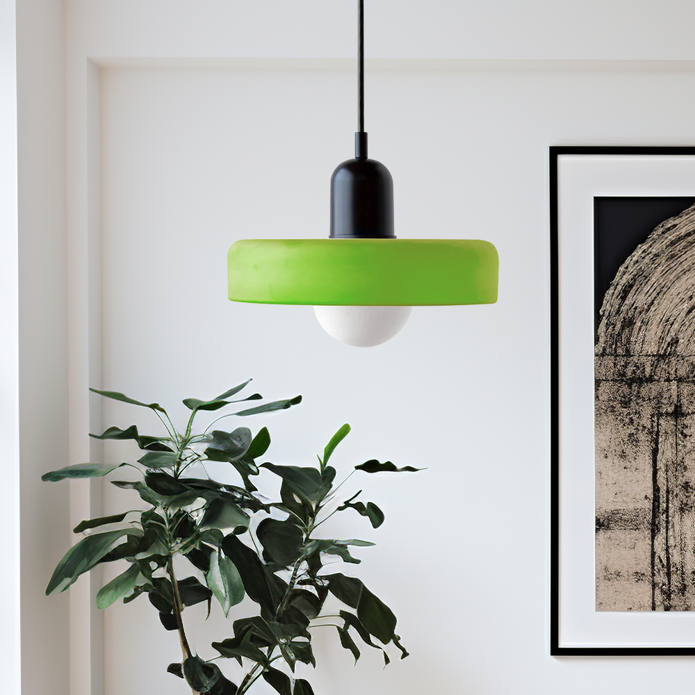 GeoGlow - Elegant Bauhaus pendellampe i farvet glas Iskold grøn Sort Bonusvis