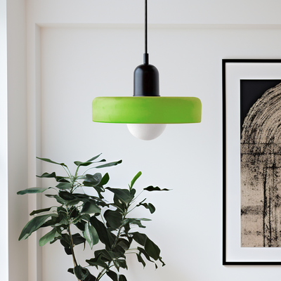 GeoGlow - Elegant Bauhaus pendellampe i farvet glas Iskold grøn Sort Bonusvis