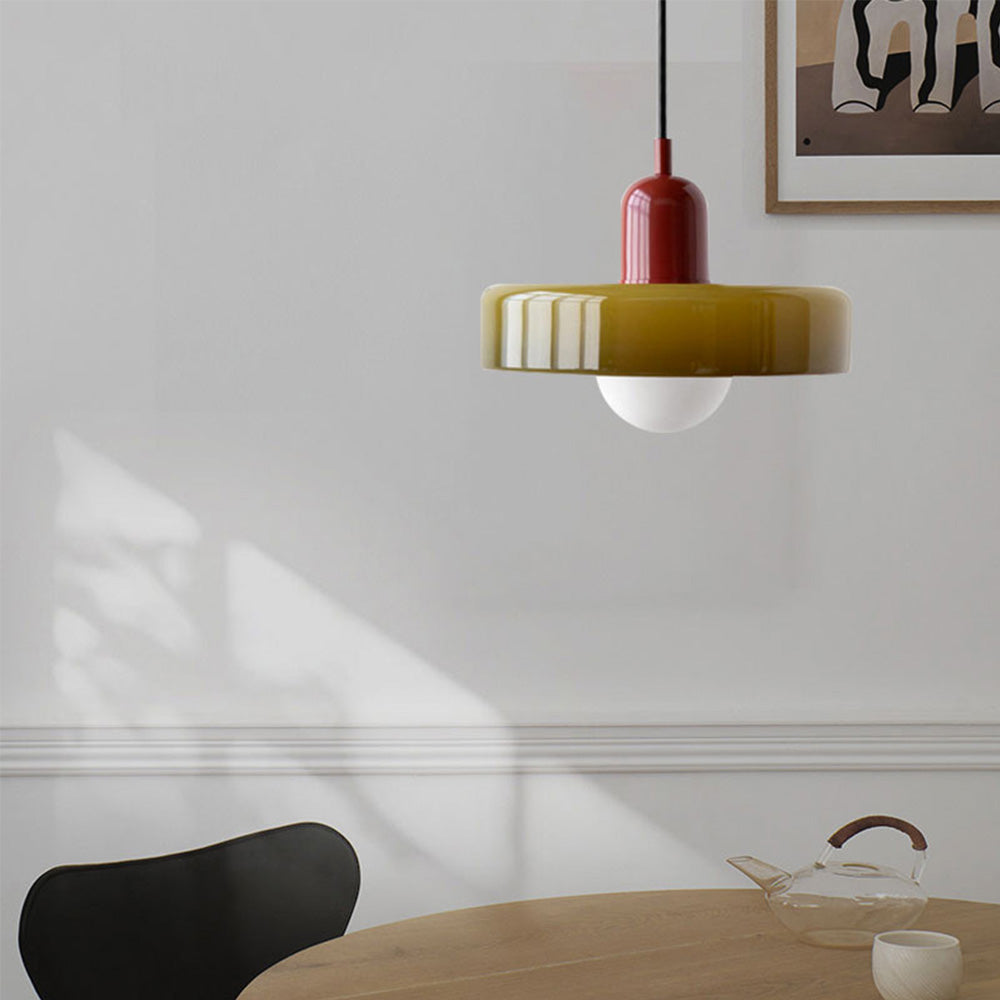 GeoGlow - Elegant Bauhaus pendellampe i farvet glas Bonusvis