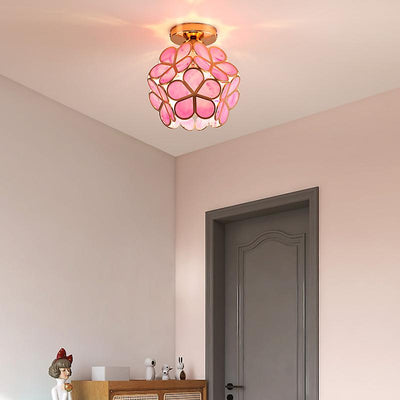 Design blomster stil glas hall loftsbelysning Lyserød D20*H25cm Bonusvis