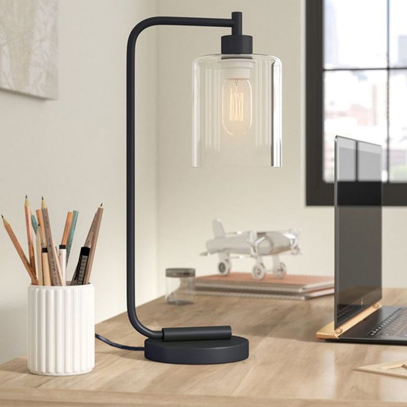 Minimalistisk Bordlampe i Metal og Stof – Moderne Cylindrisk Design Bonusvis