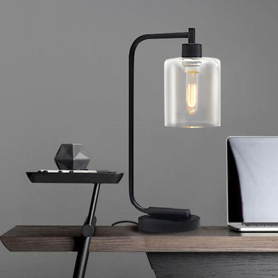 Minimalistisk Bordlampe i Metal og Stof – Moderne Cylindrisk Design Bonusvis