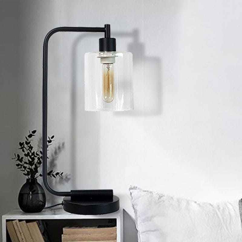 Minimalistisk Bordlampe i Metal og Stof – Moderne Cylindrisk Design Bonusvis