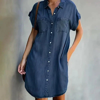 Denvera Denim Skjortekjole til Kvinder – Komfortabel, Elegant Kjole med Knaplukning og Lommer i Plusstørrelser Bonusvis