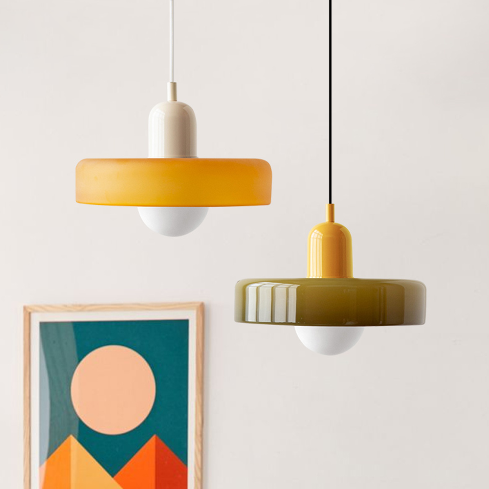 GeoGlow - Elegant Bauhaus pendellampe i farvet glas Bonusvis