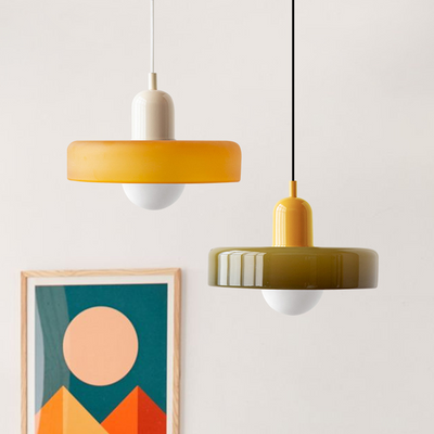 GeoGlow - Elegant Bauhaus pendellampe i farvet glas Bonusvis