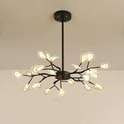 LumiFlare - Elegant forgrenet LED-lysekrone med ildflueeffekt B 30 Sort Bonusvis