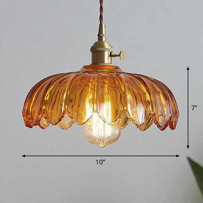 Pendellampe i Glas og Kobber – Elegant Blomsterdesign med Justerbar Belysning Bonusvis