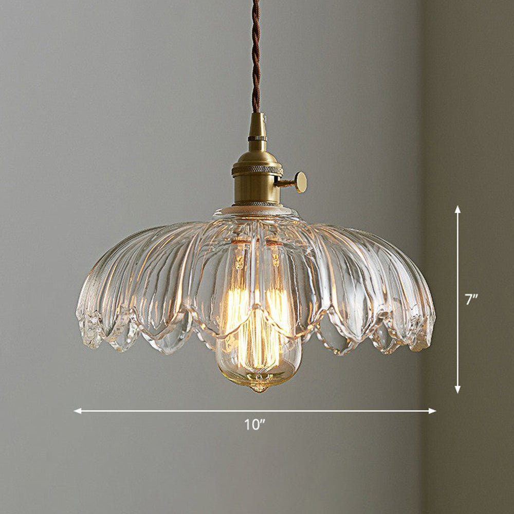 Pendellampe i Glas og Kobber – Elegant Blomsterdesign med Justerbar Belysning Bonusvis