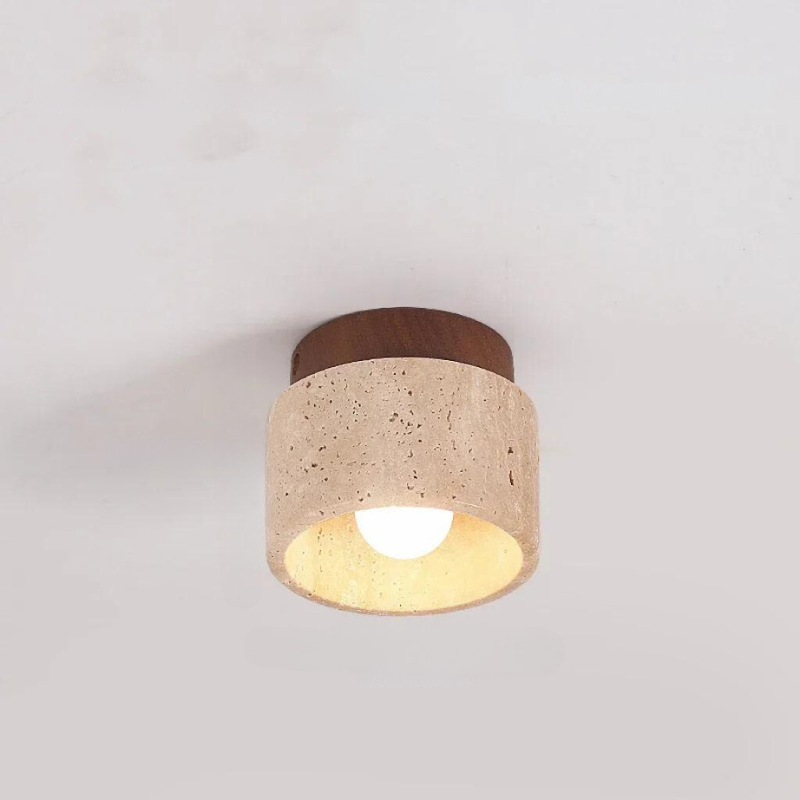 PierreLuxe Indbygget Lystkrone – Elegance med Naturlig Travertin og LED-belysning Brun (Lille) Bonusvis