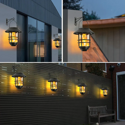 LumiFlare Solcelle Lanternes med Flammeeffekt – 2 stk. Vægmonterede Lanternes til Haven, Terrasse Bonusvis