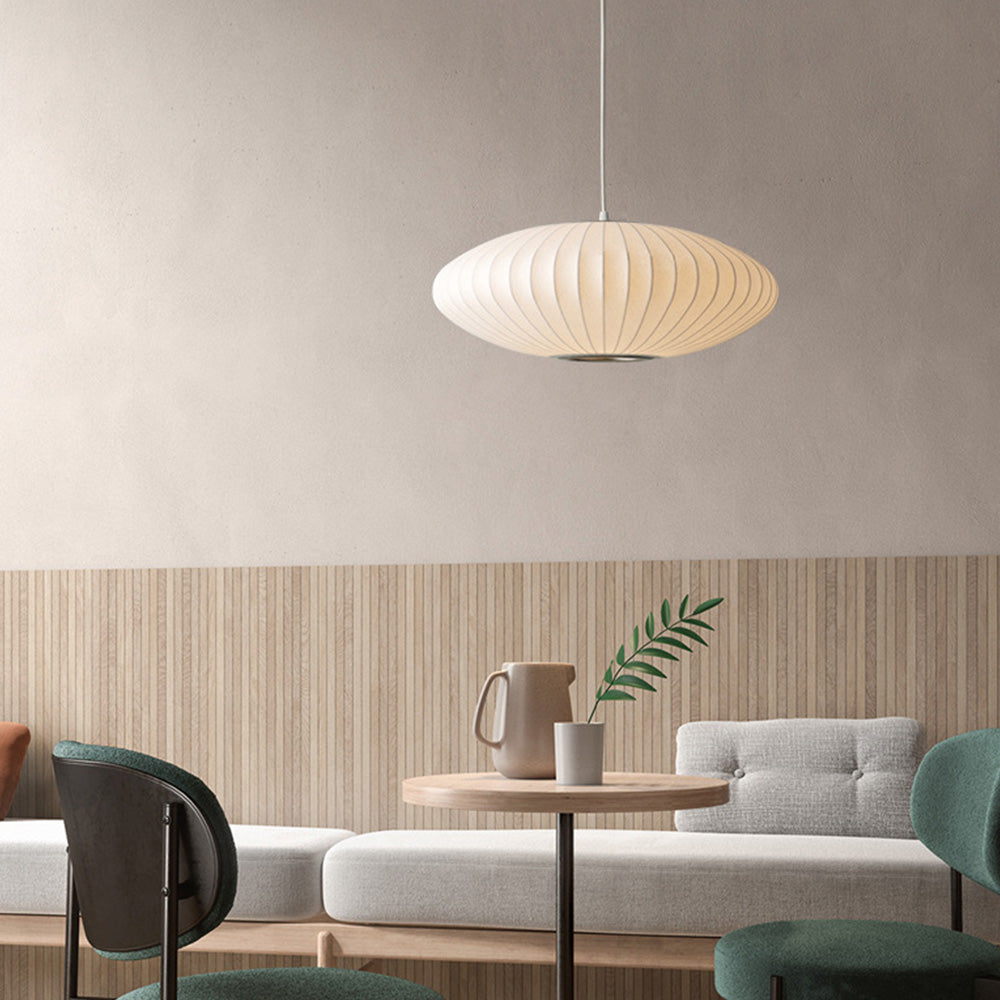 Velunza Loftslampe i Silke med Metalramme – Elfenbenshvid Designlampe i Ø30cm eller Ø50cm til Stue, Soveværelse og Spisestue Bonusvis