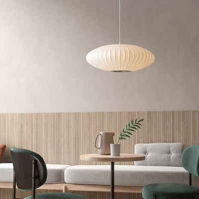 Velunza Loftslampe i Silke med Metalramme – Elfenbenshvid Designlampe i Ø30cm eller Ø50cm til Stue, Soveværelse og Spisestue Bonusvis