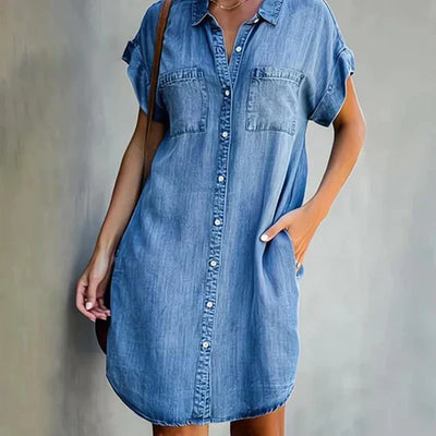 Denvera Denim Skjortekjole til Kvinder – Komfortabel, Elegant Kjole med Knaplukning og Lommer i Plusstørrelser Lyseblå Bonusvis