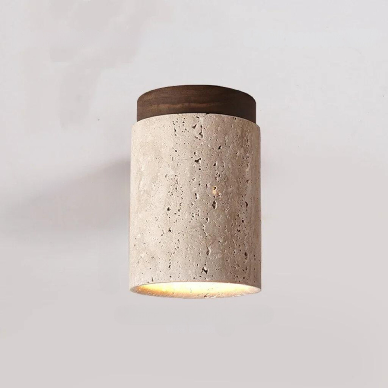 PierreLuxe Indbygget Lystkrone – Elegance med Naturlig Travertin og LED-belysning Brun (Stor) Bonusvis