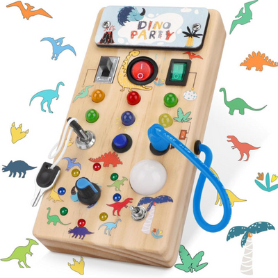 LumoBoard Træ Aktivitetsbræt med LED – Montessori Legetøj til Børn fra 1 År, Rejsevenligt og Pædagogisk Dinosaur-aktivitetstavle Bonusvis