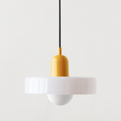 GeoGlow - Elegant Bauhaus pendellampe i farvet glas Hvid Gul Bonusvis