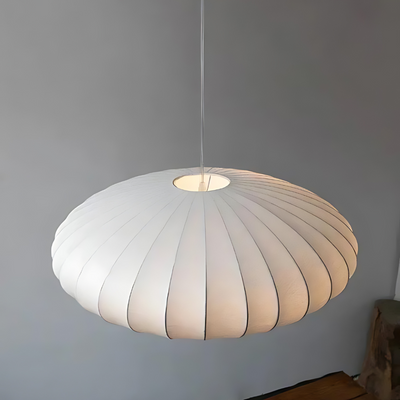 Velunza Loftslampe i Silke med Metalramme – Elfenbenshvid Designlampe i Ø30cm eller Ø50cm til Stue, Soveværelse og Spisestue Bonusvis