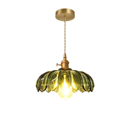 Pendellampe i Glas og Kobber – Elegant Blomsterdesign med Justerbar Belysning Bonusvis
