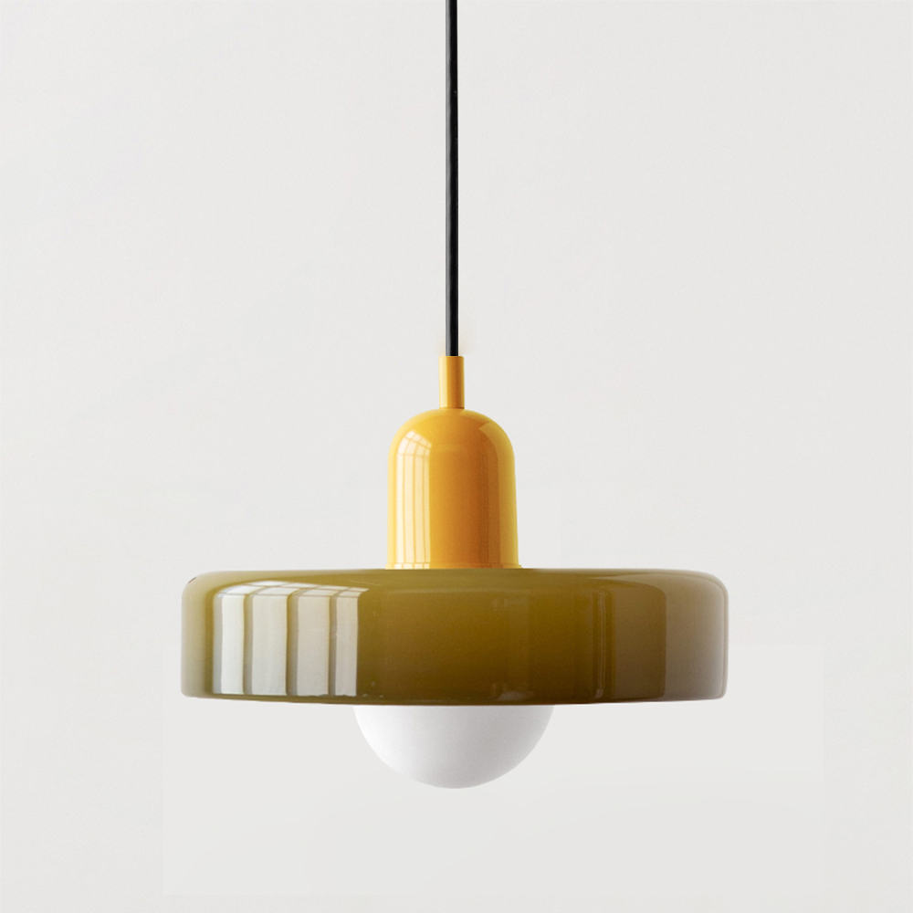 GeoGlow - Elegant Bauhaus pendellampe i farvet glas Bonusvis