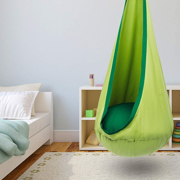 SwingNest Udendørs Hængekøje til Børn – Sansegynge med Pude og Opbevaringslomme, Velegnet fra 6 År Bonusvis