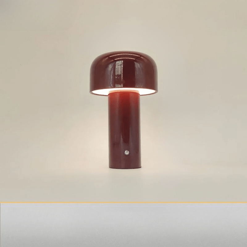 LumiShroom Designlampe – Trådløs LED Bordlampe med Justerbar Lysstyrke Vine red Bonusvis