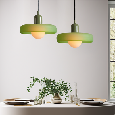 GeoGlow - Elegant Bauhaus pendellampe i farvet glas Iskold grøn Grøn Bonusvis