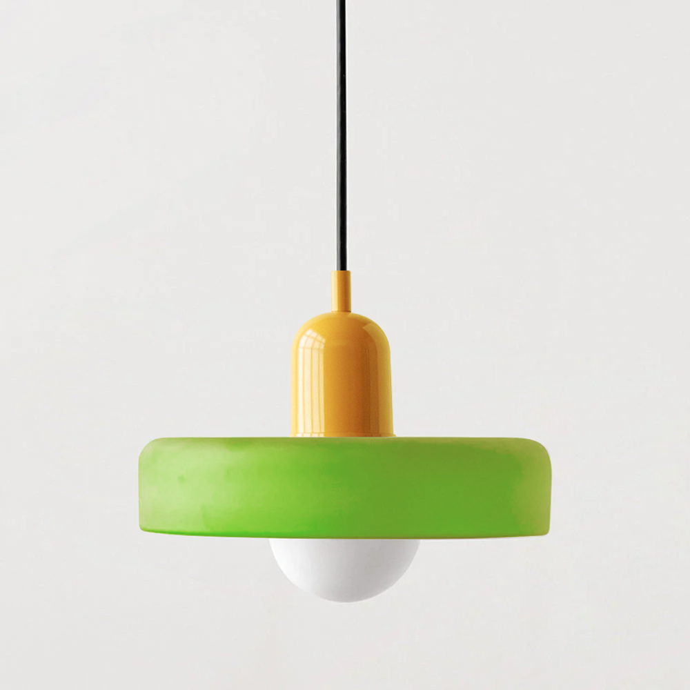 GeoGlow - Elegant Bauhaus pendellampe i farvet glas Iskold grøn Gul Bonusvis