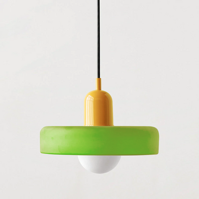 GeoGlow - Elegant Bauhaus pendellampe i farvet glas Iskold grøn Gul Bonusvis