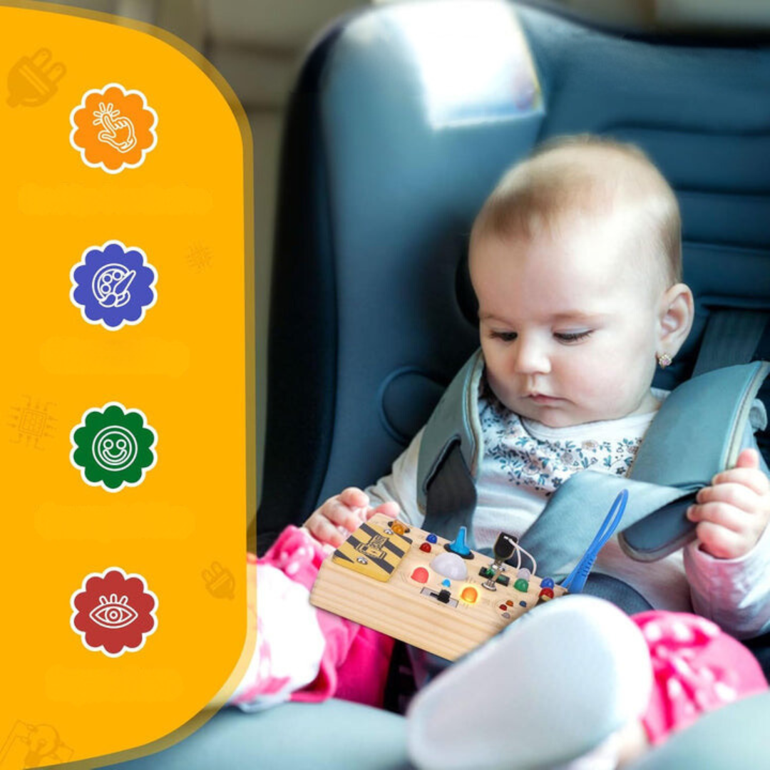 LumoBoard Træ Aktivitetsbræt med LED – Montessori Legetøj til Børn fra 1 År, Rejsevenligt og Pædagogisk Bonusvis