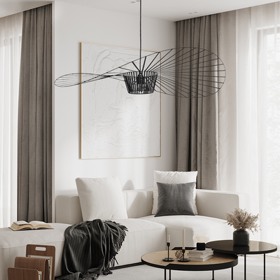 Rosland Vertigo Pendellampe – Elegant Chapeau de Paille Design i Metal og Glas Bonusvis