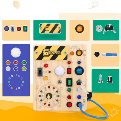 LumoBoard Træ Aktivitetsbræt med LED – Montessori Legetøj til Børn fra 1 År, Rejsevenligt og Pædagogisk Bonusvis