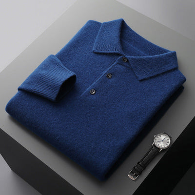 Eksklusiv Polo Pullover i 100% Cashmere – Komfort og Stil i Én Mørkeblå Bonusvis
