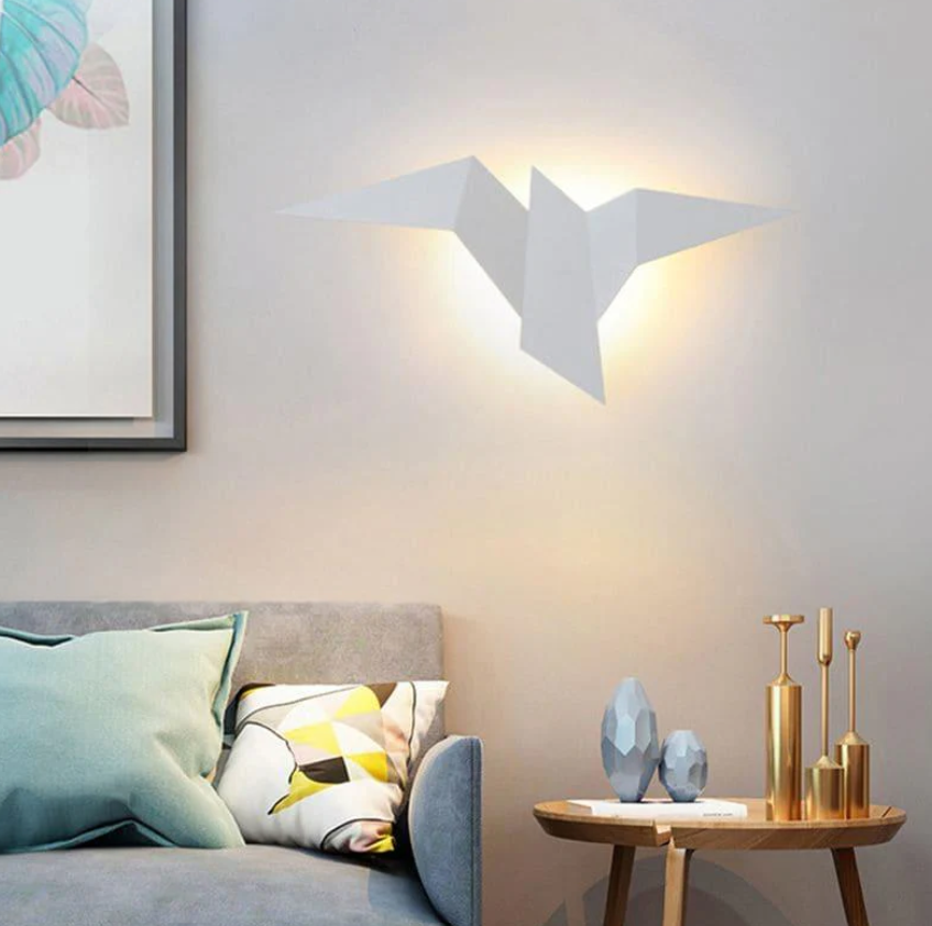 Design Væglampe i Fugleform – LED Belysning i Sort, Hvid og Guld til Indendørs Brug Hvid Bonusvis