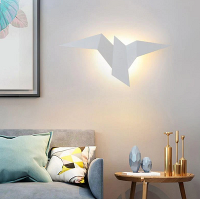 Design Væglampe i Fugleform – LED Belysning i Sort, Hvid og Guld til Indendørs Brug Hvid Bonusvis