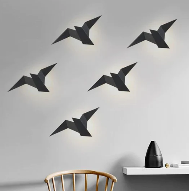 Design Væglampe i Fugleform – LED Belysning i Sort, Hvid og Guld til Indendørs Brug Bonusvis