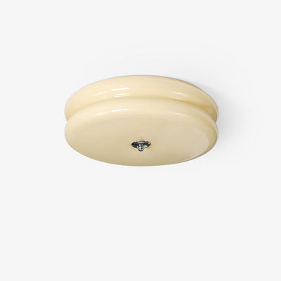 DecoGlow - Art Deco Loftslampe med Vintage Elegance ∅ 12.6″ x H 5.1″ Dia 32cm x H 13cm Krom+beige Bonusvis