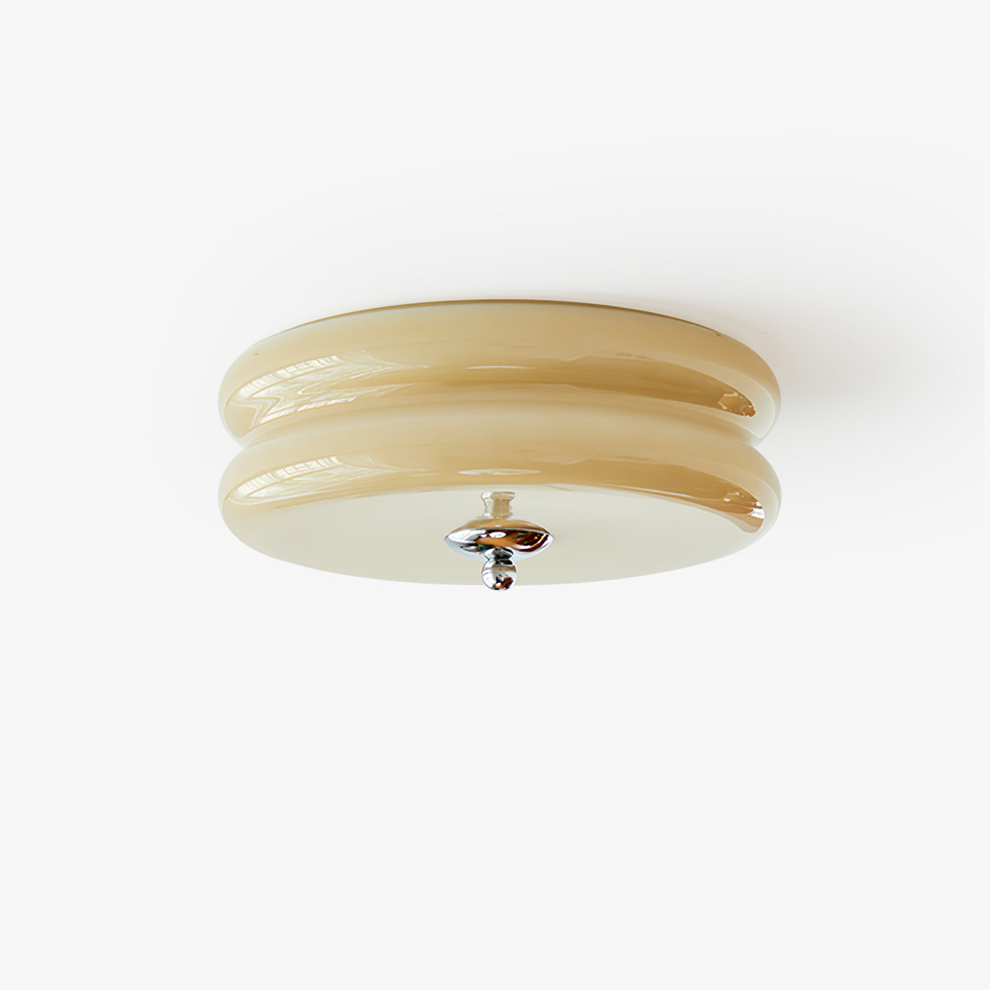 DecoGlow - Art Deco Loftslampe med Vintage Elegance ∅ 15.7″ x H 5.1″ Dia 40cm x H 13cm Krom+beige Bonusvis