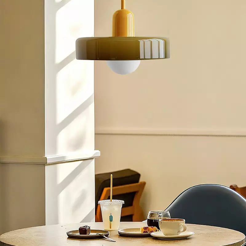 GeoGlow - Elegant Bauhaus pendellampe i farvet glas Bonusvis
