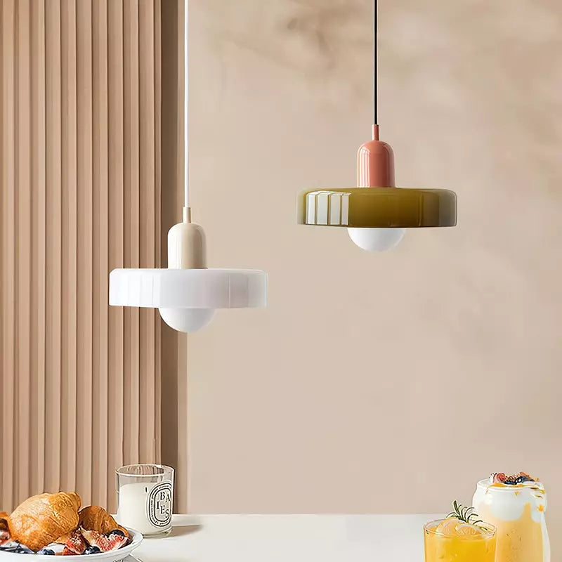 GeoGlow - Elegant Bauhaus pendellampe i farvet glas Bonusvis