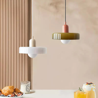 GeoGlow - Elegant Bauhaus pendellampe i farvet glas Bonusvis