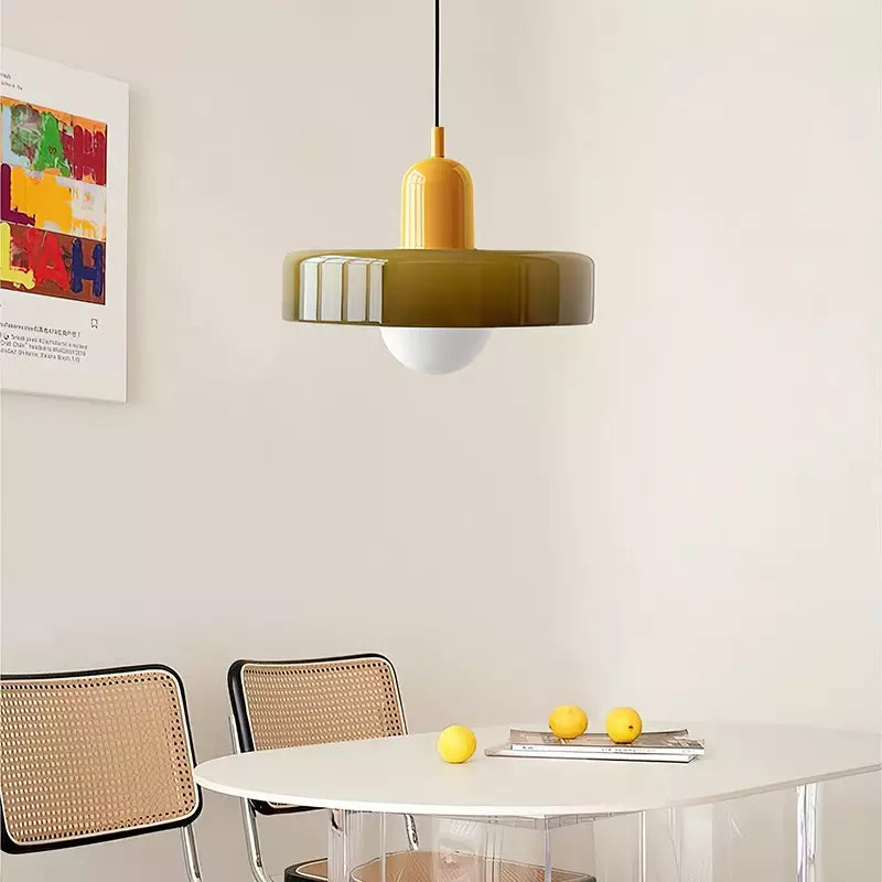 GeoGlow - Elegant Bauhaus pendellampe i farvet glas Bonusvis
