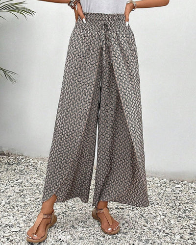 Lunara Bukser med Vide Ben – Geometrisk Print – Stilfulde og Komfortable Damebukser Gray Bonusvis