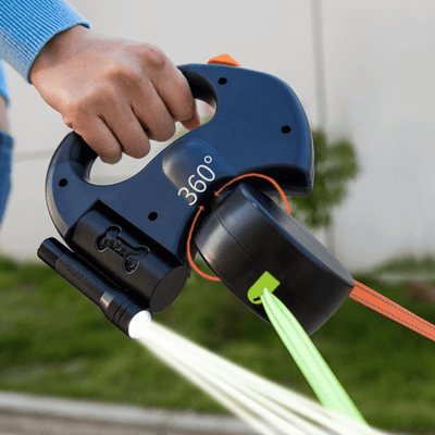 Dobbelt Retractable Hundeline – 4 Meter, 360° Rotation, LED Lys & Reflekser til To Hunde Bonusvis