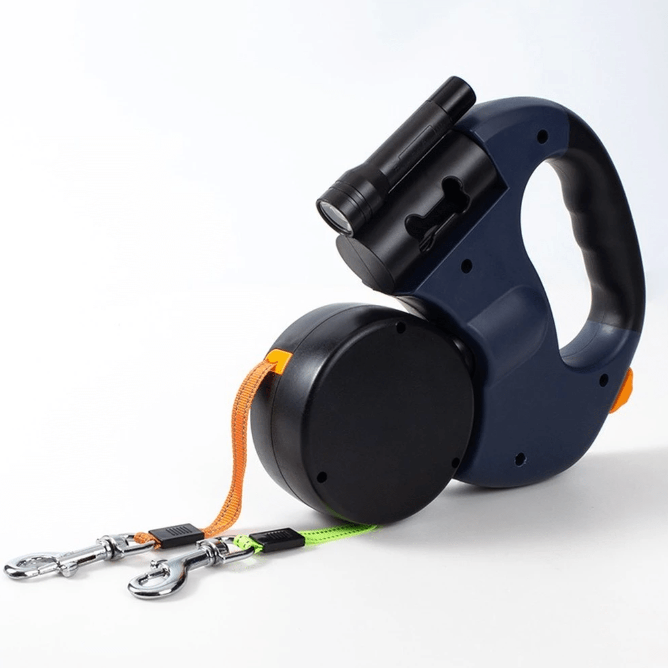 Dobbelt Retractable Hundeline – 4 Meter, 360° Rotation, LED Lys & Reflekser til To Hunde Blå Bonusvis