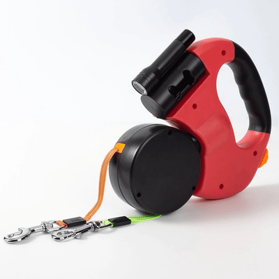 Dobbelt Retractable Hundeline – 4 Meter, 360° Rotation, LED Lys & Reflekser til To Hunde Rød Bonusvis