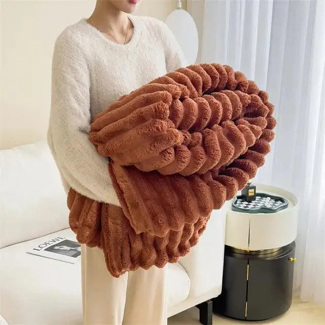 ComfortCuddle | Plysset & Hyggeligt Fleece Tæppe Kaffe Bonusvis