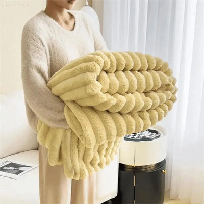 ComfortCuddle | Plysset & Hyggeligt Fleece Tæppe Gul Bonusvis