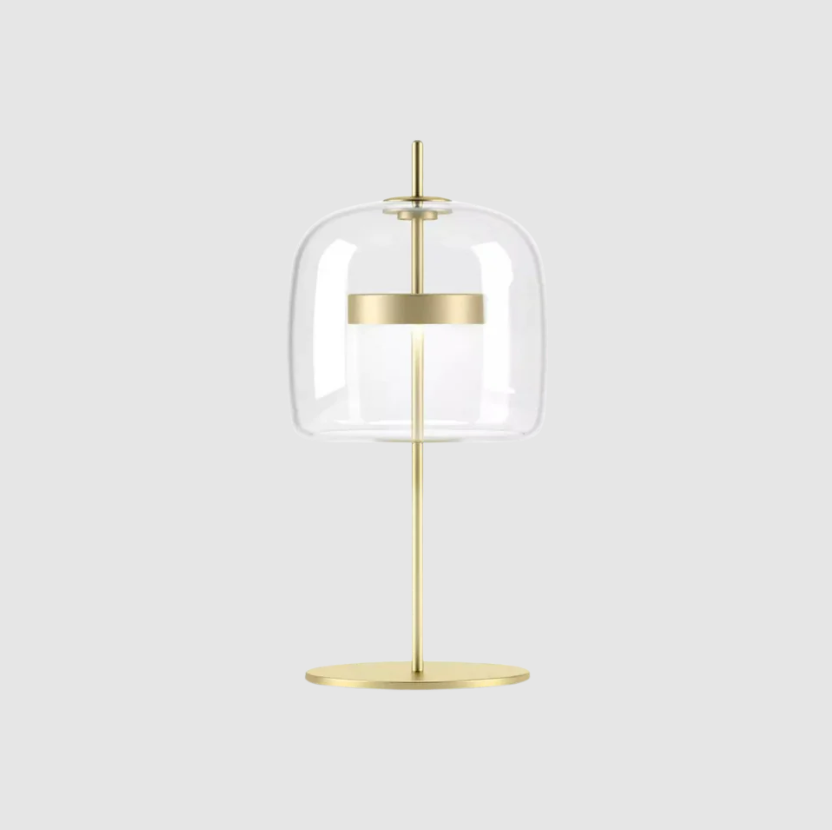 Elegant Bordlampe i Metal og Glas – Ø18 cm med Indbygget LED til Indendørs Brug Gennemsigtig udstråling Bonusvis